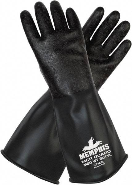 MCR Safety - Size M (8), 14" Long, 14 mil Thick, Butyl Chemical Resistant Gloves - Smooth Finish, Black - Benchmark Tooling