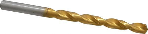 Triumph Twist Drill - 19/64" 135° High Speed Steel Jobber Drill - TiN Finish, Right Hand Cut, Spiral Flute, Straight Shank, 4-3/8" OAL, Split Point - Benchmark Tooling