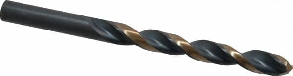 Triumph Twist Drill - 0.386" 135° High Speed Steel Jobber Drill - Oxide/Gold Finish, Right Hand Cut, Spiral Flute, Straight Shank, 5-1/8" OAL, Split Point - Benchmark Tooling