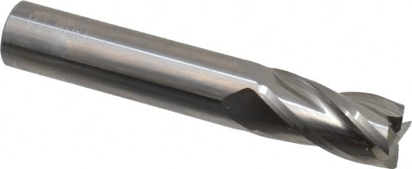 OSG - 1/2", 1" LOC, 1/2" Shank Diam, 3" OAL, 4 Flute, Solid Carbide Square End Mill - Single End, Uncoated, Spiral Flute, 30° Helix, Centercutting, Right Hand Cut, Right Hand Flute, Series 404 - Benchmark Tooling