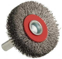 Value Collection - 1-5/8" OD, 1/4" Shank Diam, Crimped Steel Wheel Brush - 5/16" Face Width, 3/8" Trim Length, 0.008" Filament Diam, 18,000 RPM - Benchmark Tooling