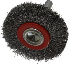 Value Collection - 2" OD, 1/4" Shank Diam, Crimped Steel Wheel Brush - 3/8" Face Width, 3/8" Trim Length, 0.008" Filament Diam, 15,000 RPM - Benchmark Tooling