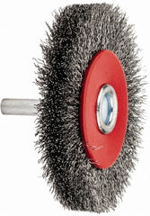 Value Collection - 2-5/8" OD, 1/4" Shank Diam, Crimped Steel Wheel Brush - 1/2" Face Width, 1/2" Trim Length, 0.008" Filament Diam, 15,000 RPM - Benchmark Tooling