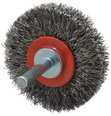 Value Collection - 2-3/8" OD, 1/4" Shank Diam, Crimped Steel Wheel Brush - 1/2" Face Width, 9/16" Trim Length, 0.015" Filament Diam, 15,000 RPM - Benchmark Tooling