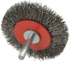 Value Collection - 2-5/8" OD, 1/4" Shank Diam, Crimped Steel Wheel Brush - 1/2" Face Width, 3/4" Trim Length, 0.015" Filament Diam, 15,000 RPM - Benchmark Tooling