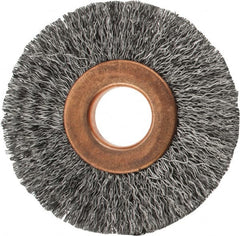 Value Collection - 2" OD, 1/2" Arbor Hole, Crimped Steel Wheel Brush - 5/16" Face Width, 1/2" Trim Length, 0.007" Filament Diam, 15,000 RPM - Benchmark Tooling