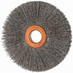 Value Collection - 3" OD, 1/2" Arbor Hole, Crimped Steel Wheel Brush - 3/8" Face Width, 1" Trim Length, 0.007" Filament Diam, 15,000 RPM - Benchmark Tooling