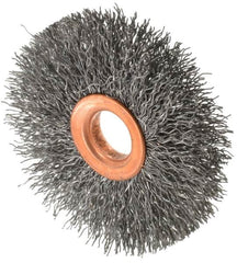 Value Collection - 2-1/2" OD, 1/2" Arbor Hole, Crimped Steel Wheel Brush - 3/8" Face Width, 3/4" Trim Length, 0.012" Filament Diam, 15,000 RPM - Benchmark Tooling