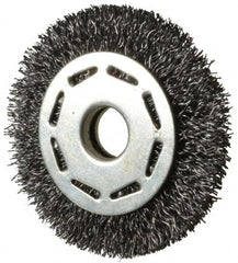 Value Collection - 2-1/2" OD, 3/8" Arbor Hole, Crimped Steel Wheel Brush - 5/16" Face Width, 1/2" Trim Length, 0.012" Filament Diam, 6,000 RPM - Benchmark Tooling