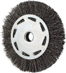 Value Collection - 4" OD, 1/2" Arbor Hole, Crimped Steel Wheel Brush - 7/16" Face Width, 23/32" Trim Length, 0.012" Filament Diam, 5,000 RPM - Benchmark Tooling