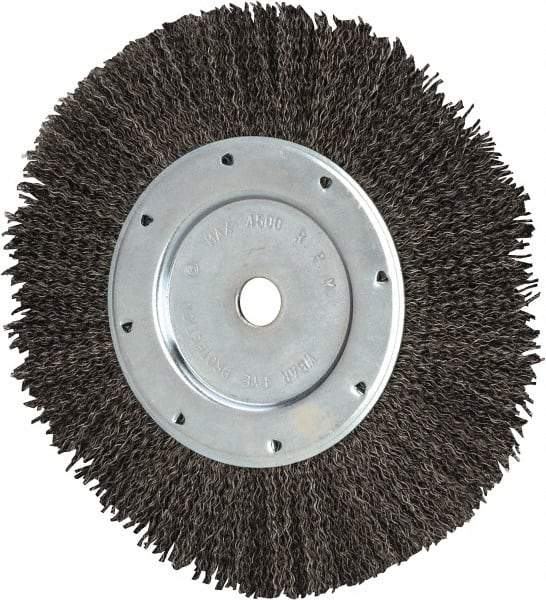 Value Collection - 8" OD, 1/2" Arbor Hole, Crimped Steel Wheel Brush - 9/16" Face Width, 1-9/16" Trim Length, 0.012" Filament Diam, 4,500 RPM - Benchmark Tooling