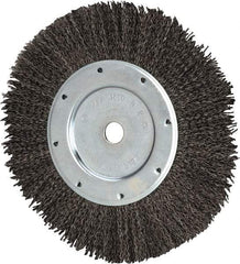 Value Collection - 8" OD, 1/2" Arbor Hole, Crimped Steel Wheel Brush - 9/16" Face Width, 1-9/16" Trim Length, 0.012" Filament Diam, 4,500 RPM - Benchmark Tooling
