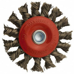 Value Collection - 12" OD, 1-1/4" Arbor Hole, Knotted Steel Wheel Brush - 11/16" Face Width, 1-13/16" Trim Length, 0.012" Filament Diam, 3,600 RPM - Benchmark Tooling