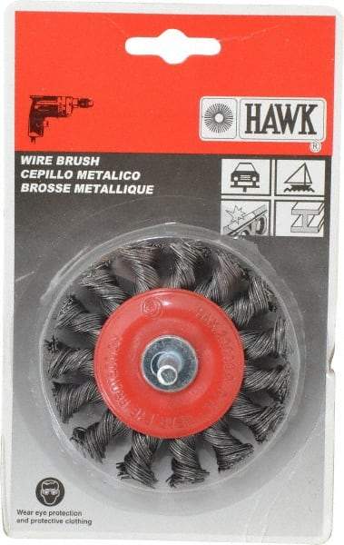 Value Collection - 3" OD, 1/4" Shank Diam, Knotted Steel Wheel Brush - 5/16" Face Width, 5/8" Trim Length, 0.012" Filament Diam, 20,000 RPM - Benchmark Tooling