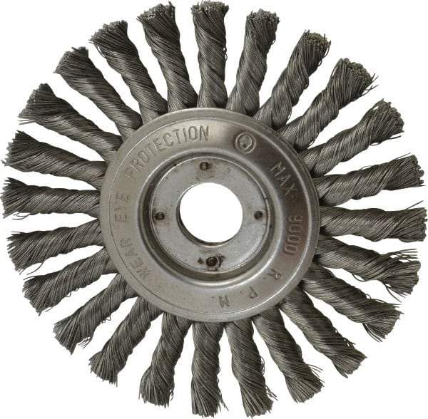 Value Collection - 6" OD, 7/8" Arbor Hole, Knotted Steel Wheel Brush - 1/2" Face Width, 1-1/2" Trim Length, 0.008" Filament Diam, 9,000 RPM - Benchmark Tooling