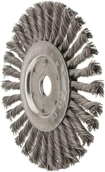 Value Collection - 7" OD, 7/8" Arbor Hole, Knotted Steel Wheel Brush - 1/2" Face Width, 1-11/16" Trim Length, 0.015" Filament Diam, 9,000 RPM - Benchmark Tooling