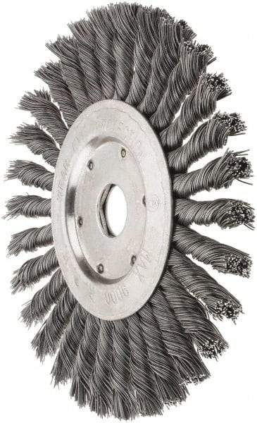 Value Collection - 7" OD, 7/8" Arbor Hole, Knotted Steel Wheel Brush - 1/2" Face Width, 1-11/16" Trim Length, 0.012" Filament Diam, 9,000 RPM - Benchmark Tooling