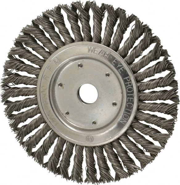 Value Collection - 8" OD, 7/8" Arbor Hole, Knotted Steel Wheel Brush - 1/2" Face Width, 1-11/16" Trim Length, 0.015" Filament Diam, 8,500 RPM - Benchmark Tooling