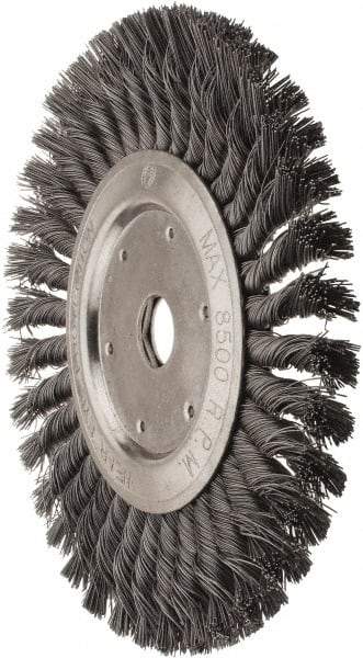 Value Collection - 8" OD, 7/8" Arbor Hole, Knotted Steel Wheel Brush - 1/2" Face Width, 1-11/16" Trim Length, 0.012" Filament Diam, 8,500 RPM - Benchmark Tooling