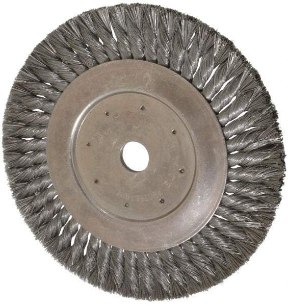 Value Collection - 10" OD, 1" Arbor Hole, Knotted Steel Wheel Brush - 5/8" Face Width, 1-11/16" Trim Length, 0.008" Filament Diam, 4,500 RPM - Benchmark Tooling