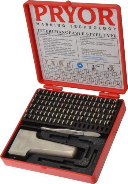 Pryor - 112 Piece, 1/16 Inch Character, Hardened Steel Type Set - 18 Character Capacity - Benchmark Tooling