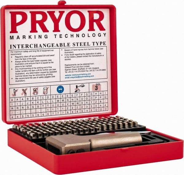 Pryor - 112 Piece, 1/8 Inch Character, Hardened Steel Type Set - 9 Character Capacity - Benchmark Tooling