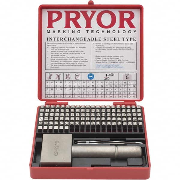 Pryor - 106 Piece, 3/16 Inch Character, Hardened Steel Type Set - 8 Character Capacity - Benchmark Tooling