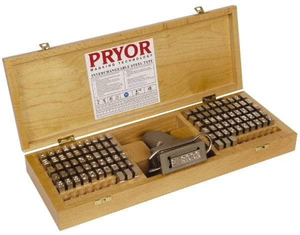 Pryor - 106 Piece, 3/8 Inch Character, Hardened Steel Type Set - 6 Character Capacity - Benchmark Tooling