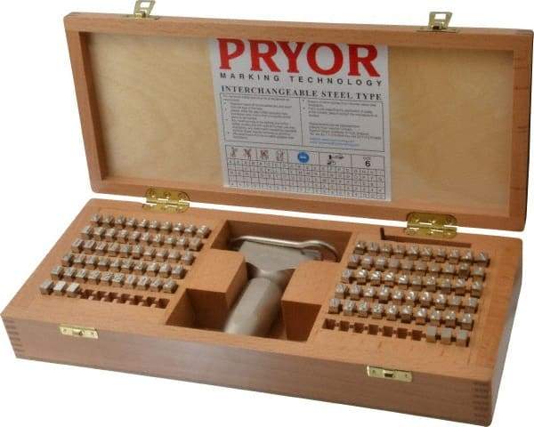 Pryor - 106 Piece, 1/4 Inch Character, Hardened Steel Type Set - 6 Character Capacity - Benchmark Tooling