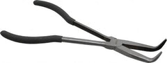 Value Collection - 11" OAL, 4" Jaw Length x 11/16" Jaw Width, Long Nose Pliers - Serrated Jaw, Angled Head, Plastic Dipped Handles - Benchmark Tooling