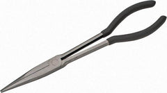 Value Collection - 11" OAL, 4" Jaw Length x 11/16" Jaw Width, Long Nose Pliers - Serrated Jaw, Straight Head, Plastic Dipped Handles - Benchmark Tooling