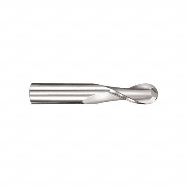 SGS - 5/8" Diam, 1-1/4" LOC, 2 Flute Solid Carbide Ball End Mill - TiN Finish, Single End, 3-1/2" OAL, 5/8" Shank Diam, Spiral Flute - Benchmark Tooling