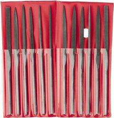 Value Collection - 12 Piece Swiss Pattern File Set - 5-1/2" Long, 2 Coarseness, Round Handle, Set Includes Barrette, Crossing, Equalling, Flat, Half Round, Knife, Round, Round Edge Joint, Slitting, Square, Three Square - Benchmark Tooling