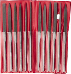 Value Collection - 12 Piece Swiss Pattern File Set - 6-1/4" Long, 2 Coarseness, Round Handle, Set Includes Barrette, Crossing, Equalling, Flat, Half Round, Knife, Round, Round Edge Joint, Slitting, Square, Three Square - Benchmark Tooling