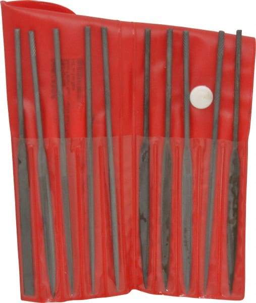 Value Collection - 10 Piece Swiss Pattern File Set - 5-1/2" Long, 2 Coarseness, Round Handle, Set Includes Barrette, Crossing, Equalling, Flat, Half Round, Knife, Marking, Round, Three Square - Benchmark Tooling