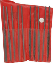 Value Collection - 10 Piece Swiss Pattern File Set - 5-1/2" Long, 2 Coarseness, Round Handle, Set Includes Barrette, Crossing, Equalling, Flat, Half Round, Knife, Marking, Round, Three Square - Benchmark Tooling
