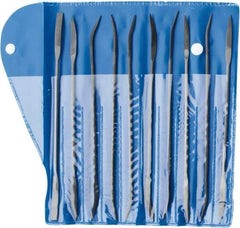 Value Collection - 10 Piece Swiss Pattern File Set - 7" Long, 2 Coarseness, Die Sinker's Handle, Set Includes Barrette, Crossing, Equalling, Flat, Half Round, Knife, Round, Round Edge Joint, Slitting, Square, Three Square - Benchmark Tooling