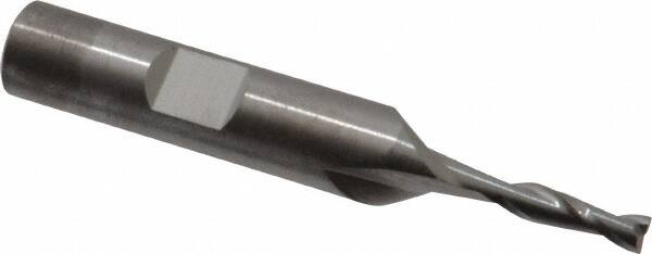 RobbJack - 9/64", 1/2" LOC, 3/8" Shank Diam, 2-1/2" OAL, 2 Flute, Solid Carbide Square End Mill - Single End, Uncoated, Spiral Flute, 30° Helix, Centercutting, Right Hand Cut, Right Hand Flute, Series T12-203 - Benchmark Tooling