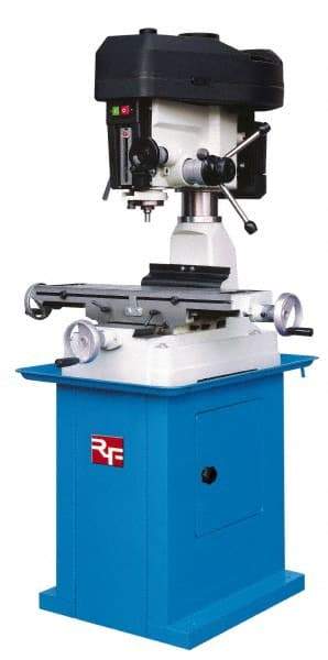 Rong Fu - 3 Phase, 16-3/8" Swing, Step Pulley Mill Drill Machine - 28-1/2" Table Length x 8-1/4" Table Width, 18-1/8" Longitudinal Travel, 6-1/4" Cross Travel, 23 Spindle Speeds, 1 hp, 230 Volts - Benchmark Tooling