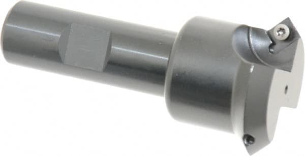 Kennametal - 45° Lead Angle, 1.66" Max Cut Diam, 1.2" Min Cut Diam, 4.96mm Max Depth of Cut, Indexable Chamfer and Angle End Mill - 2 Inserts, SDEB 26152 Insert Style, 3-1/4" Overall Length, Straight Shank - Benchmark Tooling