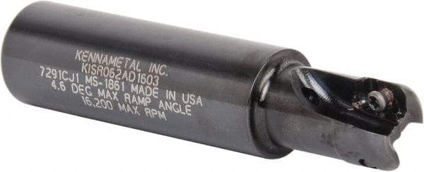 Kennametal - 5/8" Cut Diam, 0.357" Max Depth of Cut, 3/4" Shank Diam, 82.55mm OAL, Indexable Square Shoulder End Mill - AD.T 1035 Inserts, Weldon Shank, 0° Lead Angle, Through Coolant - Benchmark Tooling