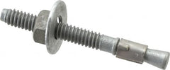 Made in USA - 1/4" Diam, 1/4" Drill, 2-1/4" OAL, 2-7/8" Min Embedment Wedge Expansion Concrete Anchor - Grade 5 Steel, Galvanized Finish, Hex Nut Head, Hex Drive, 1-3/8" Thread Length - Benchmark Tooling