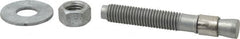 Made in USA - 5/8" Diam, 5/8" Drill, 4-1/2" OAL, Wedge Expansion Concrete Anchor - Grade 5 Steel, Galvanized Finish, Hex Nut Head, Hex Drive, 2-5/8" Thread Length - Benchmark Tooling