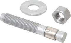 Made in USA - 3/4" Diam, 3/4" Drill, 4-3/4" OAL, 1-5/8" Min Embedment Wedge Expansion Concrete Anchor - Grade 5 Steel, Galvanized Finish, Hex Nut Head, Hex Drive, 2-7/8" Thread Length - Benchmark Tooling