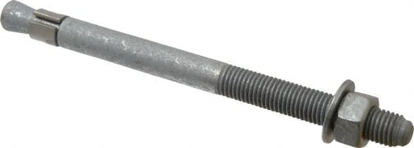 Made in USA - 3/4" Diam, 3/4" Drill, 10" OAL, 1-1/2" Min Embedment Wedge Expansion Concrete Anchor - Grade 5 Steel, Galvanized Finish, Hex Nut Head, Hex Drive, 4" Thread Length - Benchmark Tooling