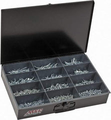 Value Collection - 1,640 Piece, #6x5/8 to #8x3, Steel Wood Screw Assortment - Flat Head, Phillips Drive, 5/8 to 3" Long, Zinc-Plated Finish - Benchmark Tooling