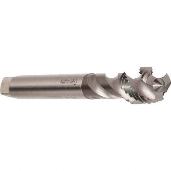 Emuge - M8x1.00 Metric Fine 3 Flute 6H Modified Bottoming Spiral Flute Tap - Cobalt, Bright Finish, 90mm OAL, Right Hand Flute, Right Hand Thread, Series Enorm - Exact Industrial Supply