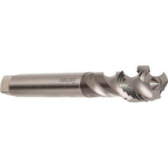 Emuge - M8x1.00 Metric Fine 3 Flute 6H Modified Bottoming Spiral Flute Tap - Cobalt, Bright Finish, 90mm OAL, Right Hand Flute, Right Hand Thread, Series Enorm - Exact Industrial Supply