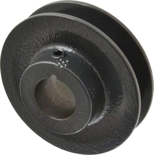 Browning - 7/8" Bore, 15/16 Long, 3.05" Outside Diam, Finished Bore Single Groove V Belt Sheave - 21/32" Wide, 2.46" Pitch Diam of 3L Belt, 2.8" Pitch Diam of 4L Belt - Benchmark Tooling