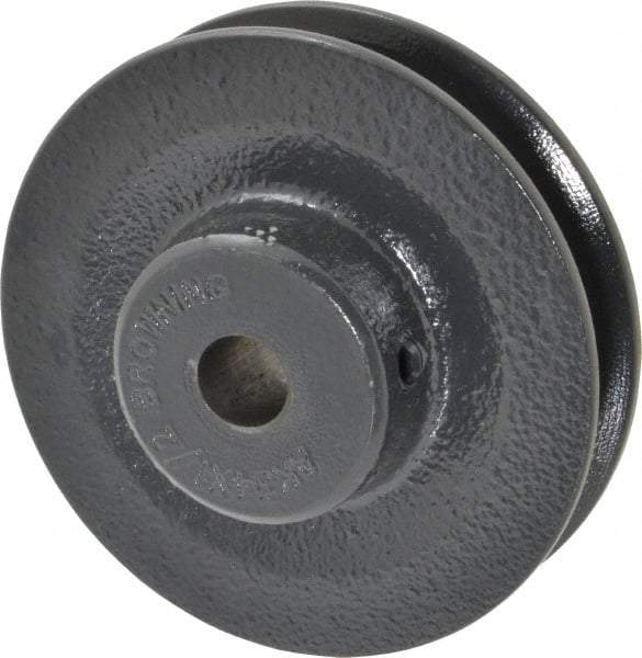 Browning - 1/2" Bore, 15/16 Long, 3.45" Outside Diam, Finished Bore Single Groove V Belt Sheave - 21/32" Wide, 2.86" Pitch Diam of 3L Belt, 3.2" Pitch Diam of 4L Belt - Benchmark Tooling